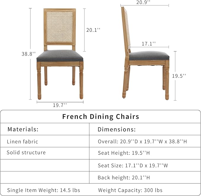 French Country Dining Chairs Set of 4, Grey Kitchen & Dining Room Chairs ...