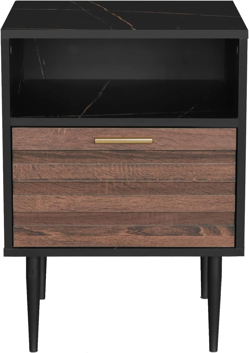 GIA Home Furniture Series Walnut Nightstands Set of 2, Faux Black Walnut Marb...