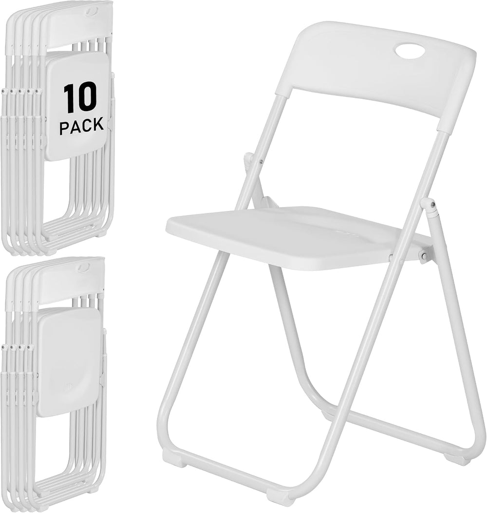 10 Pack White Plastic Folding Chairs, Lightweight Foldable Chair | 300lb Capa...