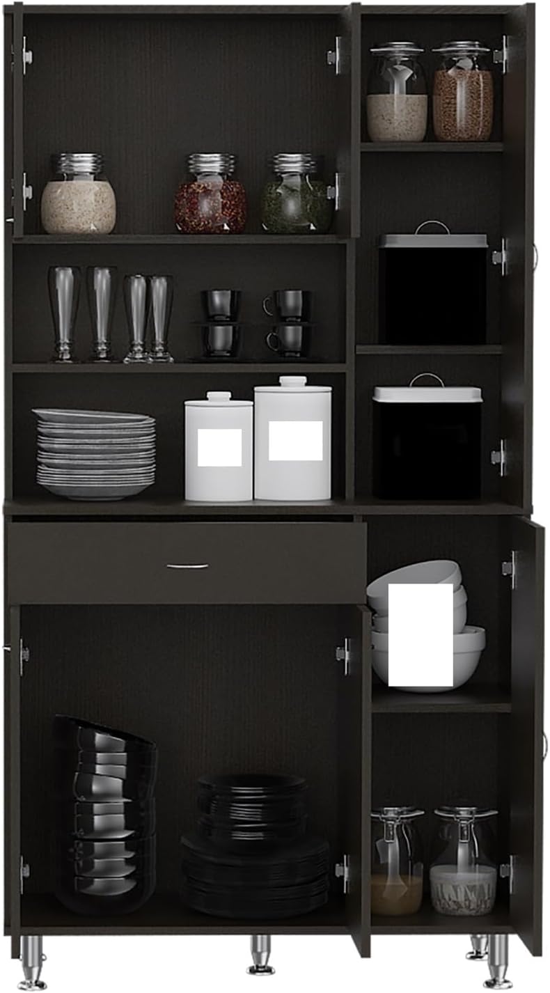 90 Kitchen Pantry, One Drawer, Multiple Cabinets, Two Open Shelves,for use in...