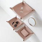 3 packs PU Leather Tray in 3 Sizes Jewelry Tray Glossy Leather Desk Organizer Leather Catchall Tray for Jewelry/Key/Coin/Sun Glasses/Watch/USB Cables etc. (Morandi Pink)