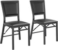 VECELO Folding Chairs Set of 2 with Cushion, Foldable Padded Seats with Heavy Duty Metal Frame for Kitchen/Dining/Living Room, No Assembly & Space Saving Design, Solid Black