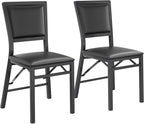 VECELO Folding Chairs Set of 2 with Cushion, Foldable Padded Seats with Heavy Duty Metal Frame for Kitchen/Dining/Living Room, No Assembly & Space Saving Design, Solid Black