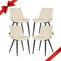 4 PCS Faux Leather Dining Chairs, Mid Century Modern Leisure Upholstered Chair with Metal Legs for Kitchen Living Room Beige