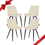 4 PCS Faux Leather Dining Chairs, Mid Century Modern Leisure Upholstered Chair with Metal Legs for Kitchen Living Room Beige