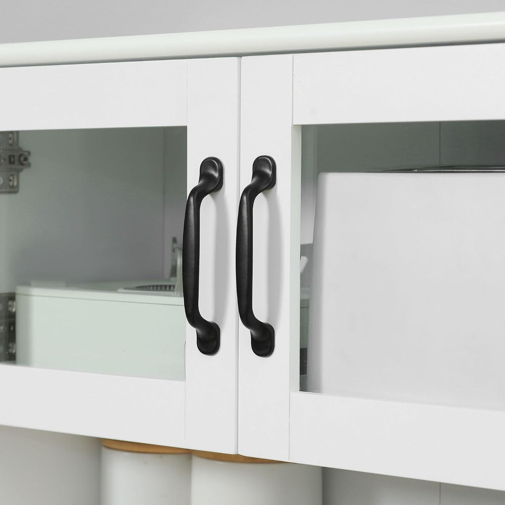 63.5in Premium Elegant 4-Door White Freestanding Kitchen Buffet Cabinet with ...