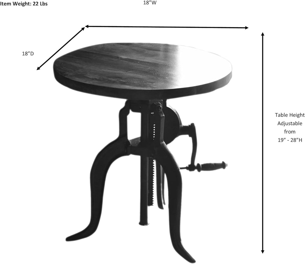 Carolina Chair & Table Adjustable Hand Crank 18" Wooden Top Rustic S...