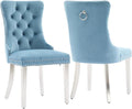 Mid Century Modern Dining Chairs Set of 2, Velvet Upholstered Kitchen & Dining Room Chairs with Nailhead Trim & Brushed Silver Metal Legs, Tufted Kitchen Chairs, Sillas De Comedor (Sky Blue, 2 Pcs)