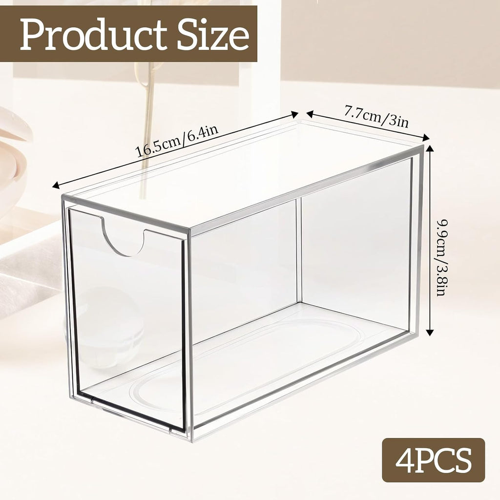 4 Pack Tea Bag Organizer Plastic Stackable Clear Storage Drawers Acrylic Tea Bag Holder Containers for Drawer, Pantry, Kitchen, Cabinet, Counter