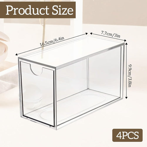 4 Pack Tea Bag Organizer Plastic Stackable Clear Storage Drawers Acrylic Tea Bag Holder Containers for Drawer, Pantry, Kitchen, Cabinet, Counter