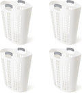 Gracious Living Easy Carry Flex Hamper, Large 87.5 Liter Lightweight Plastic Ventilated Laundry Basket Clothes Bin with Handles, White (4 Pack)