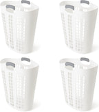 Gracious Living Easy Carry Flex Hamper, Large 87.5 Liter Lightweight Plastic Ventilated Laundry Basket Clothes Bin with Handles, White (4 Pack)