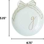 COLLECTIVE HOME - Personalized Initial Ceramic Jewelry Tray with Bow, Christmas Gift Ideas for Women, Small Gift for Girlfriend Wife, Ring Holder, Earrings Dish, Birthday Gift for Her (G)