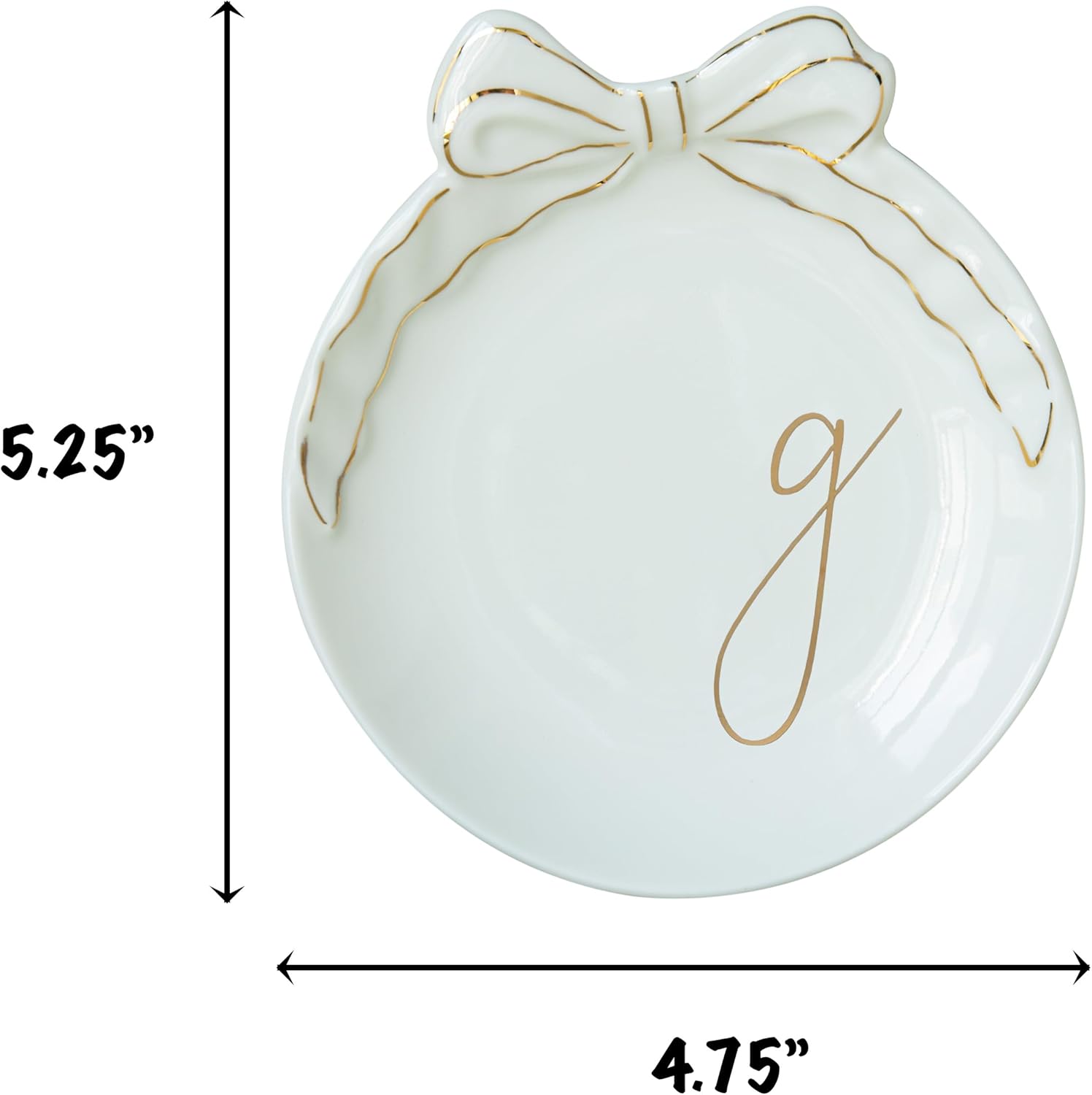 COLLECTIVE HOME - Personalized Initial Ceramic Jewelry Tray with Bow, Christmas Gift Ideas for Women, Small Gift for Girlfriend Wife, Ring Holder, Earrings Dish, Birthday Gift for Her (G)