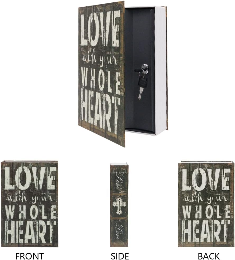 PACOLO Diversion Book Safe Storage Box (9.5"6"2.2"), Dictionary Secret Safe with Security Key Lock, Love, Key
