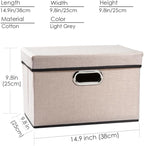 PRANDOM Foldable Storage Bin with Lid [1-Pack] Linen Fabric Decorative Storage Box Organizer Container Basket Cube with Handles Divider for Closet Office Living Room Light Grey(14.9x9.8x9.8)