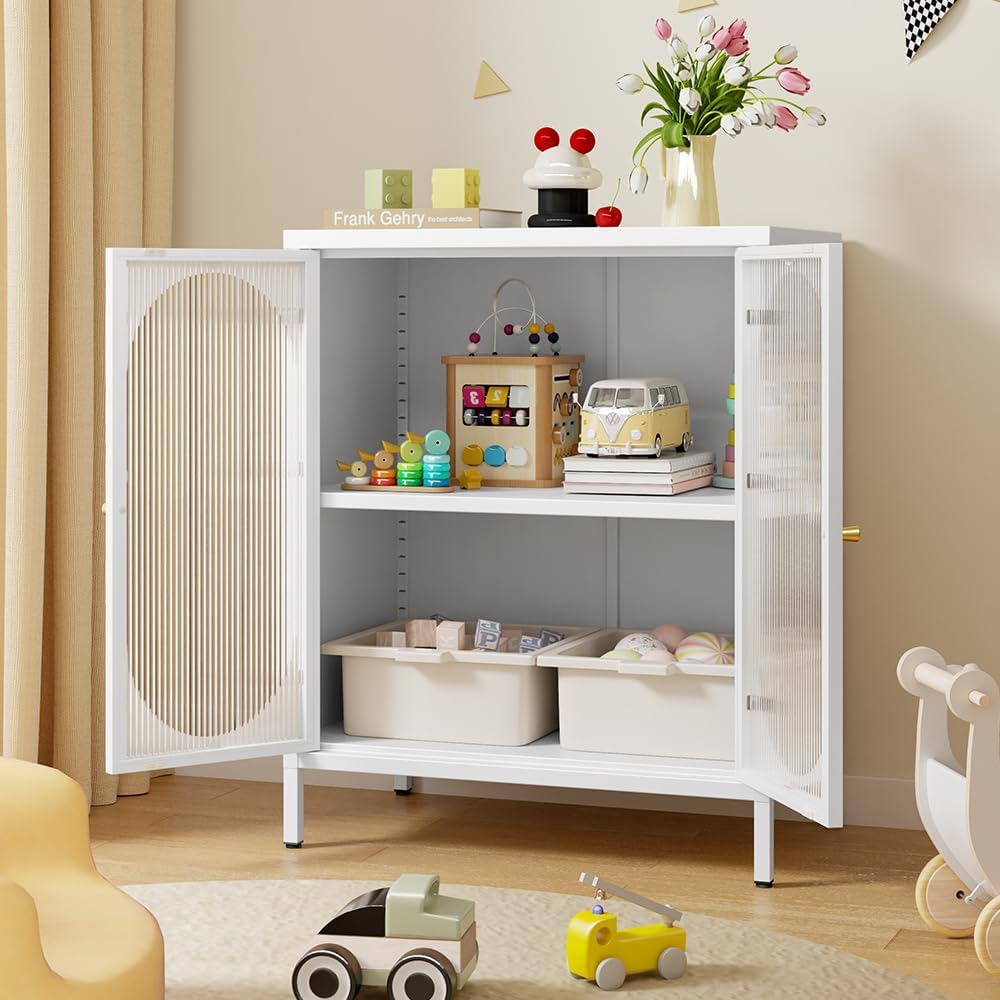 2 Translucent Door Metal Accent Storage Cabinet for Home, Living Room,Office ...