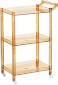 Acrylic Utility Rolling Cart, 3-Tier Clear Acrylic Storage Cart with Pulling Handle & 4 Wheels for Kitchen Living Room Dining Bathroom Laundry, Multifunction Serving Trolley for Small Spaces (Brown)
