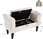 Armed Storage Bench for End of Bed, Modern Velvet Ottoman Bedroom Bench with Wood Legs Upholstered Entryway Bench with Storage, Button Tufted Window Ottoman for Living Room, Reception, Cream