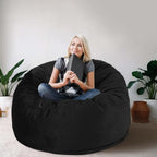 3 Feet Bean Bag Chair, Memory Foam Filled, Removable Cover, Bean Bag Chairs for Adults and Teens, Round Sofa Chair for Living Room, Bedroom and Gaming Room, Black