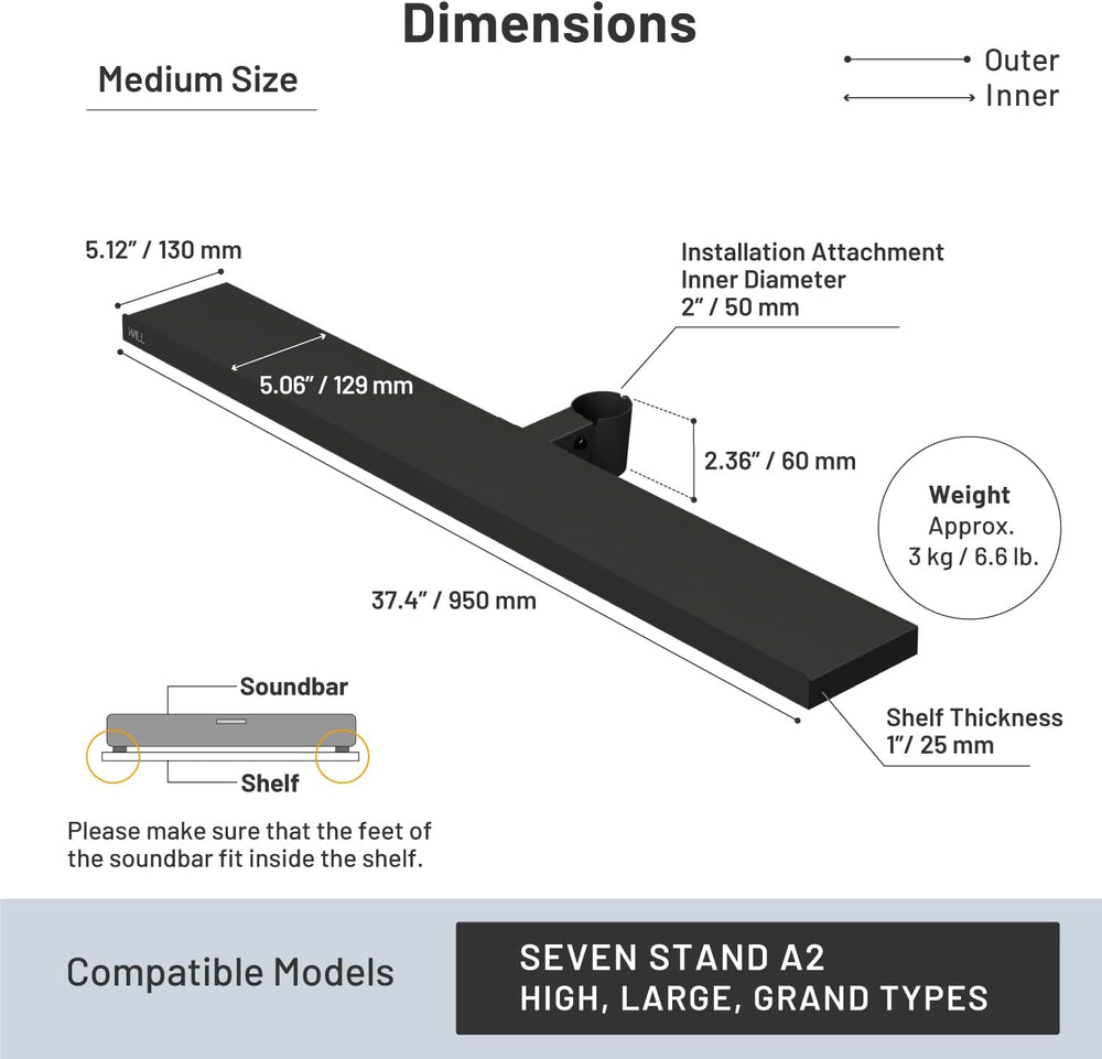 WALL 37.4" Soundbar Shelf for TV Stand Seven Stand A2 Models, Satin Whit...