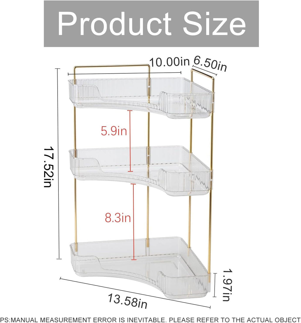 Corner Bathroom Countertop Organizer, Vanity Trays for Counter, Makeup Organizers, Perfume Tray, Kitchen Spice Rack, (Clear, 3 Tiers)