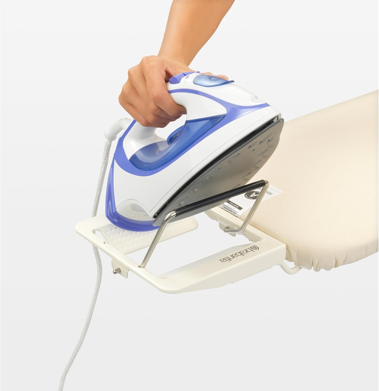 Brabantia Size A Compact Small Ironing Board (43x12 in) 7 Height Options, Adjustable Steam Iron Rest Holder (Denim Blue) Non-Slip Feet, Anti-Collapse Child Locks