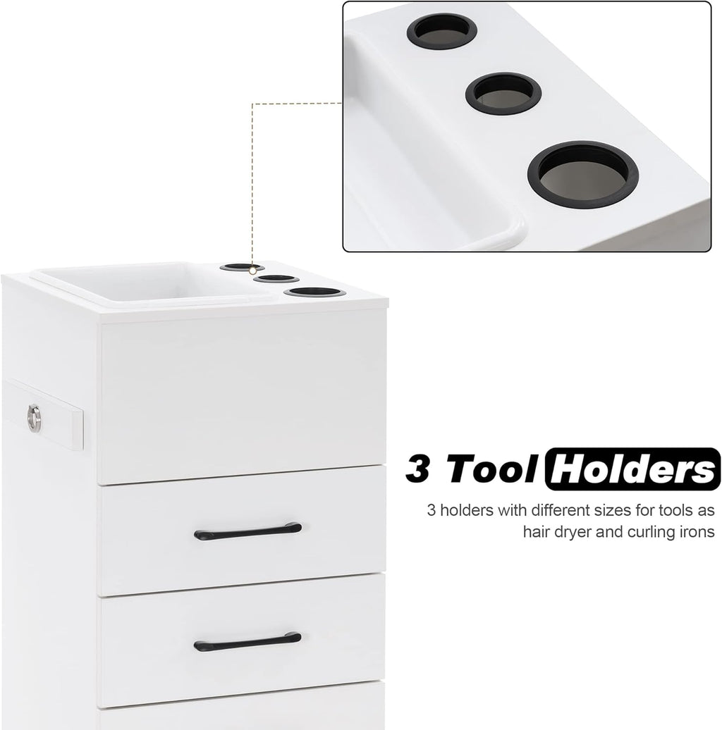 BarberPub Salon Storage Cabinet Beauty Locker Hair Dryer Holder Stylist Spa Equipment with Drawer 2035 (White)