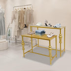 2Pcs Retail Display Tables, Shoe Handbag Display Stand Nesting Tables Set Heavy Duty Purse Display Risers for Home Boutique Retail Store (Gold)