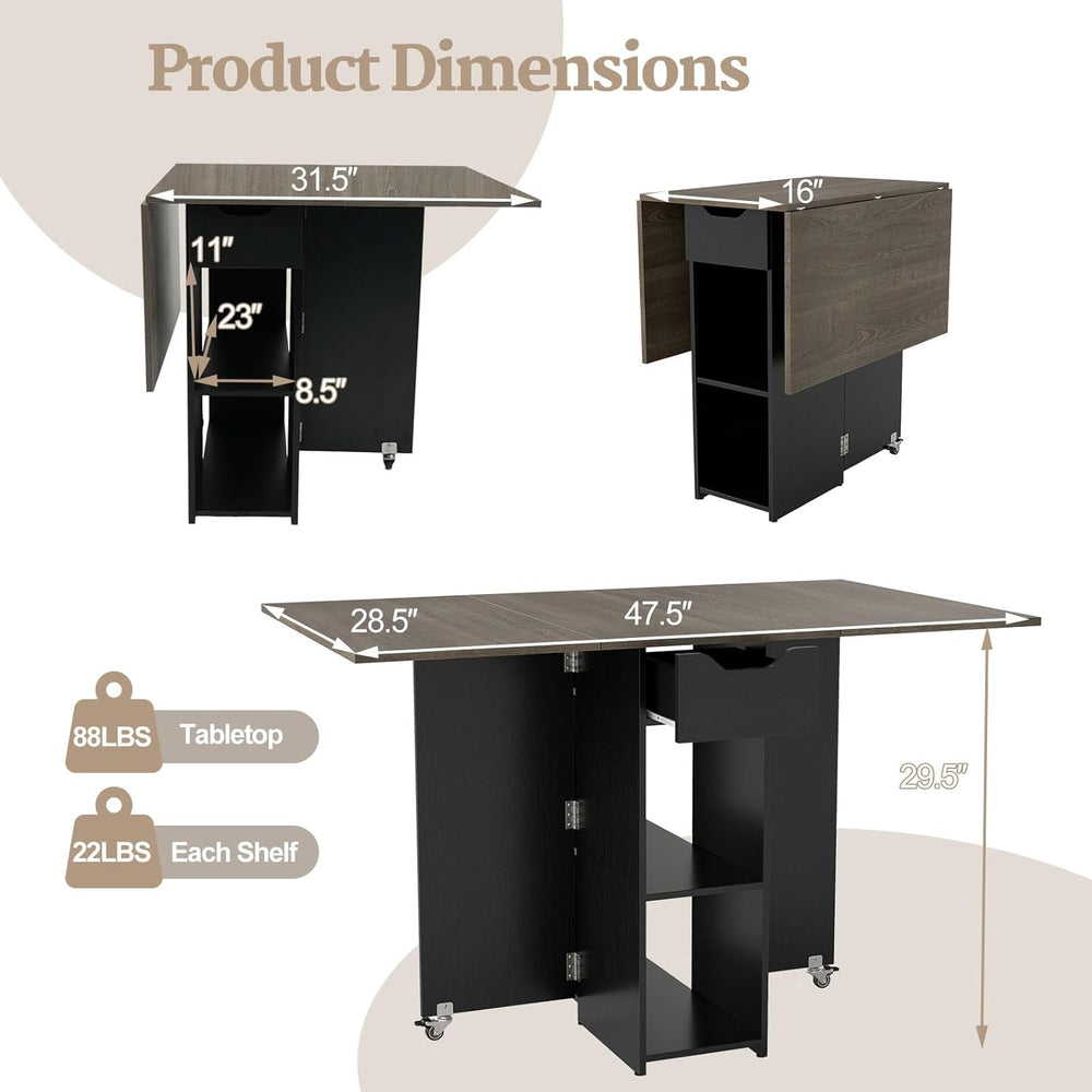 GOFLAME Drop Leaf Dining Table for 2-4, Folding Kitchen Table with Open Shelv...