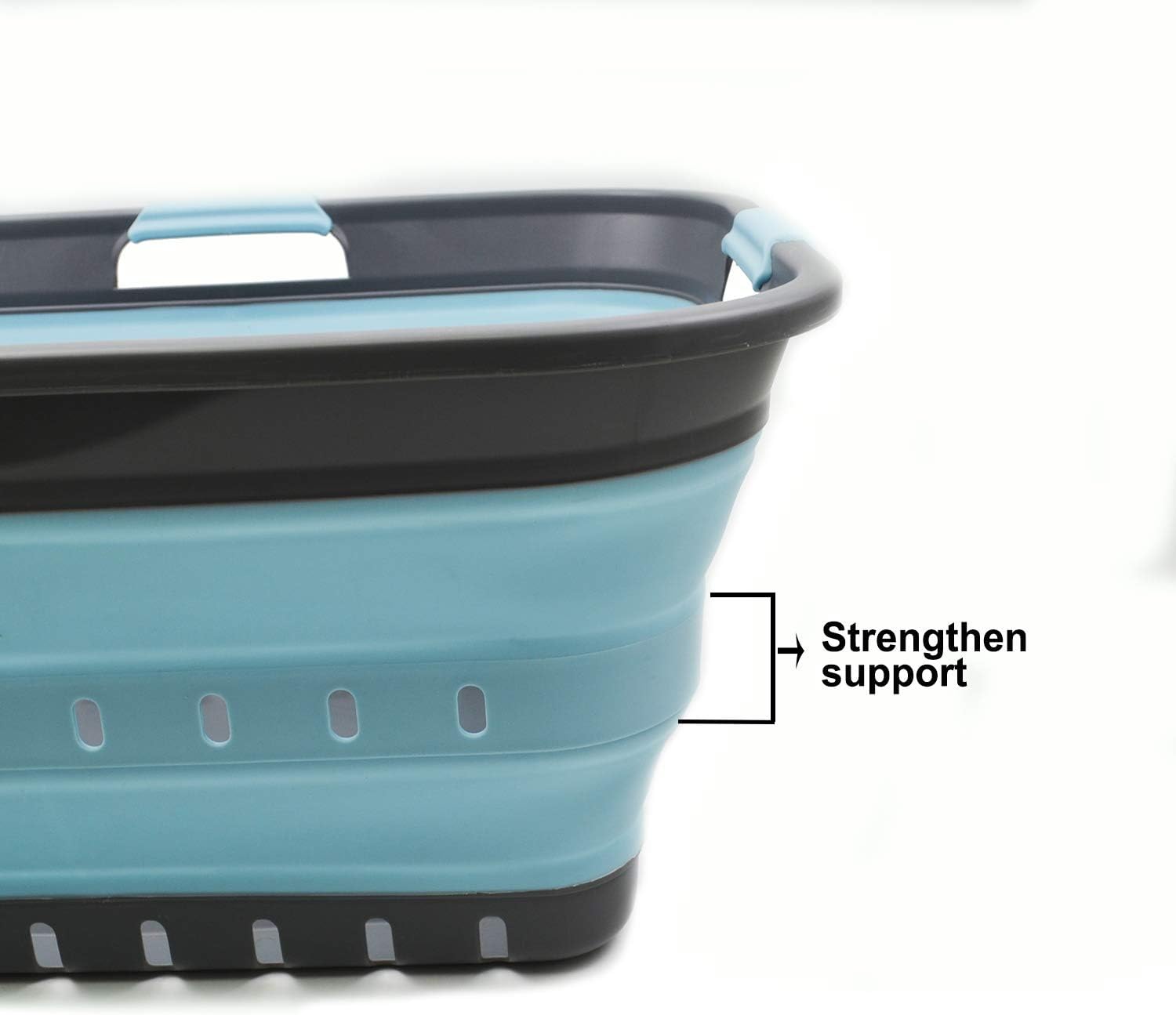 SAMMART 42L (11 gallon) Collapsible Plastic Laundry Basket - Foldable Pop Up Storage Container/Organizer - Space Saving Hamper/Basket (1, Grey/Sea Angel)