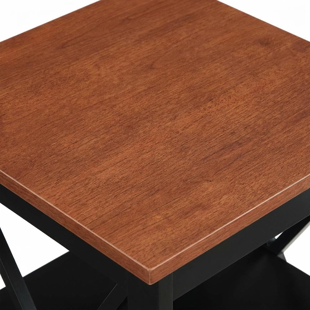 Furnifact Cherry/Black End Table with Shelves, Transitional Coastal Style, Du...