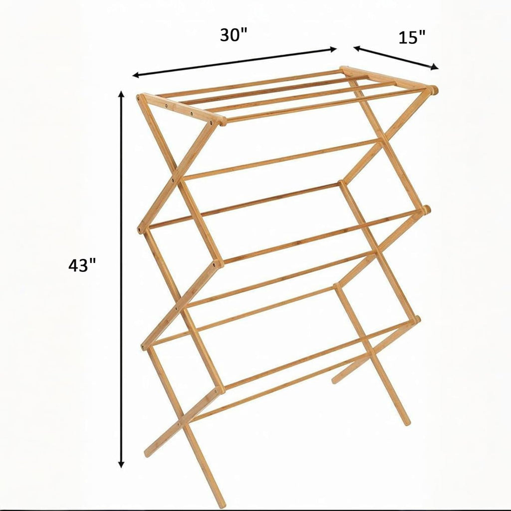 Collapsible Bamboo Drying Rack – Foldable Laundry Drying Stand for Indoor/Outdoor Use – Space-Saving Clothes Rack for Towels, Blankets & Delicates