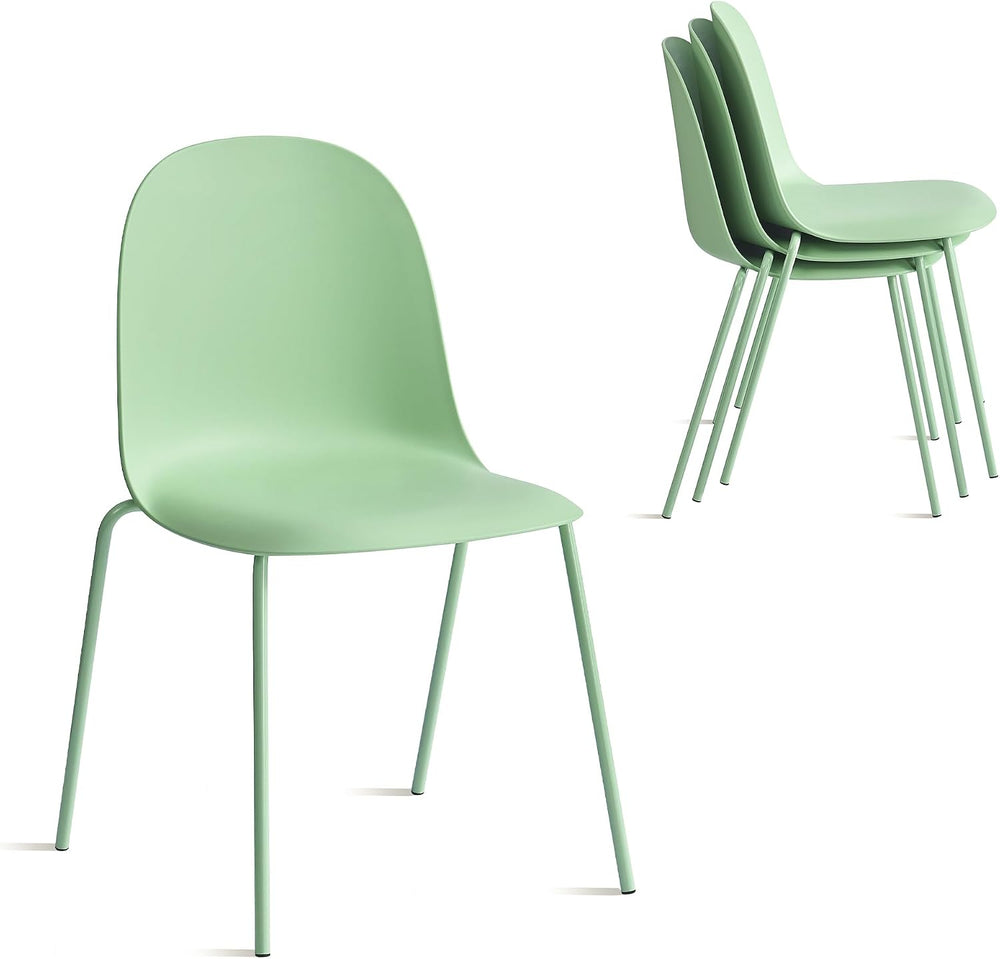Green Dining Chairs Set of 4, Plastic Stackable Kitchen Chairs, Classic Indoo...