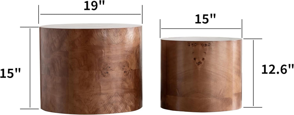 Nesting Coffee Table Set of 2, Modern Round Coffee Table, Wooden Circle Accen...