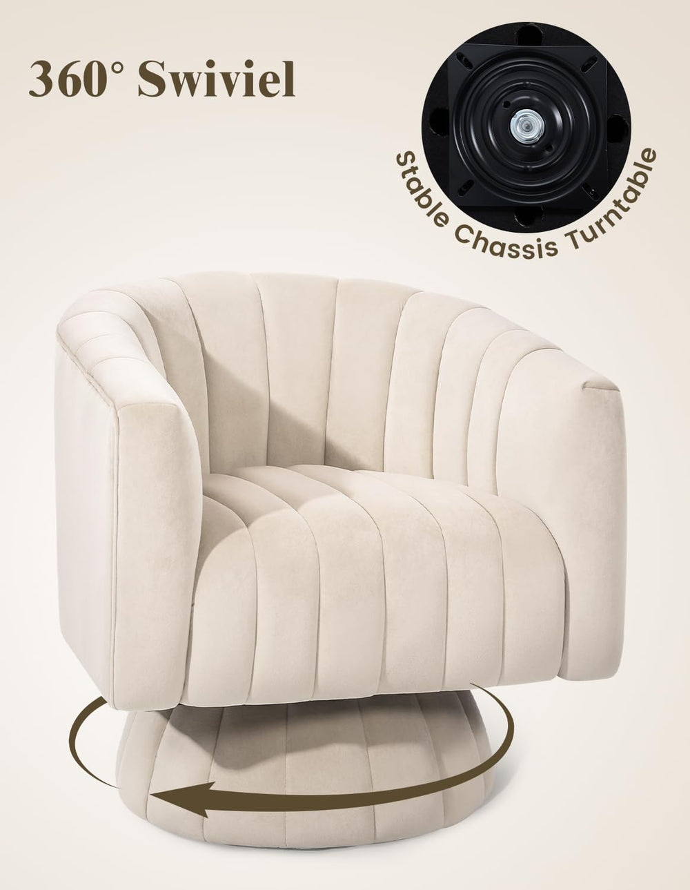 Kromax Swivel Accent Chair, Modern 360 Degree Swivel Barrel Chair, Beige | Mi...