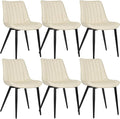 6 PCS Faux Leather Dining Chairs, Mid Century Modern Leisure Upholstered Chair with Metal Legs for Kitchen Living Room Beige