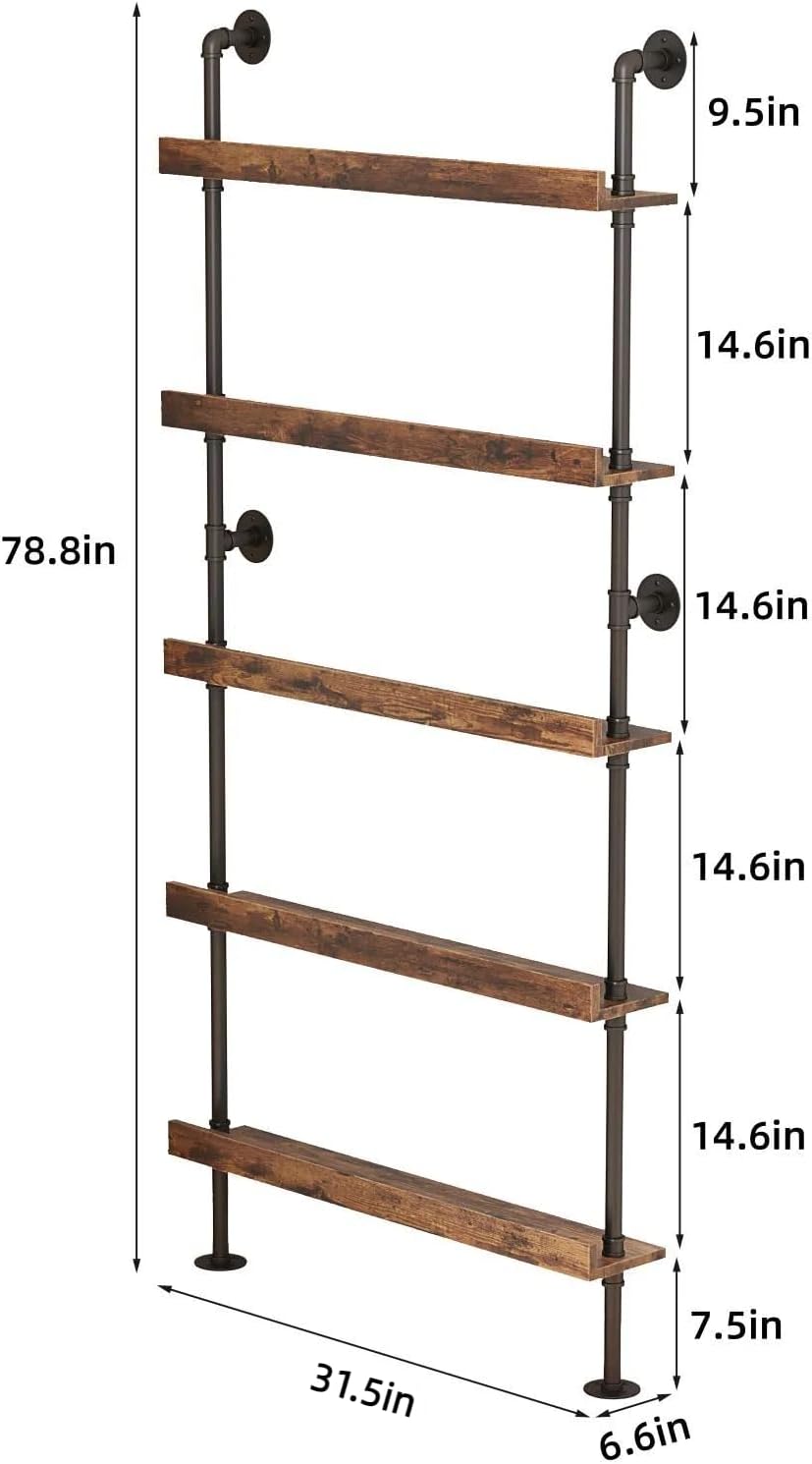 5-Tier Wall Mounted Wine Rack,31.5" W x 79" H | Industrial Pipe Bar...