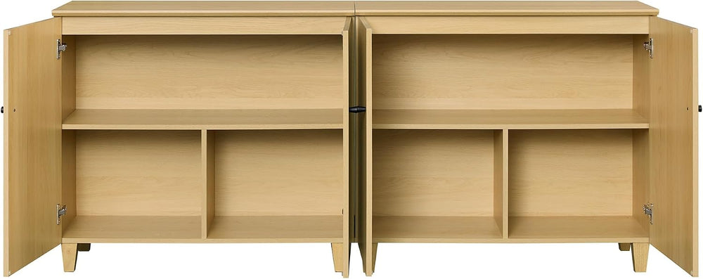 WAMPAT 71" Wide Wood Sideboard Buffet Table with 4 Doors – Large Oak Cre...