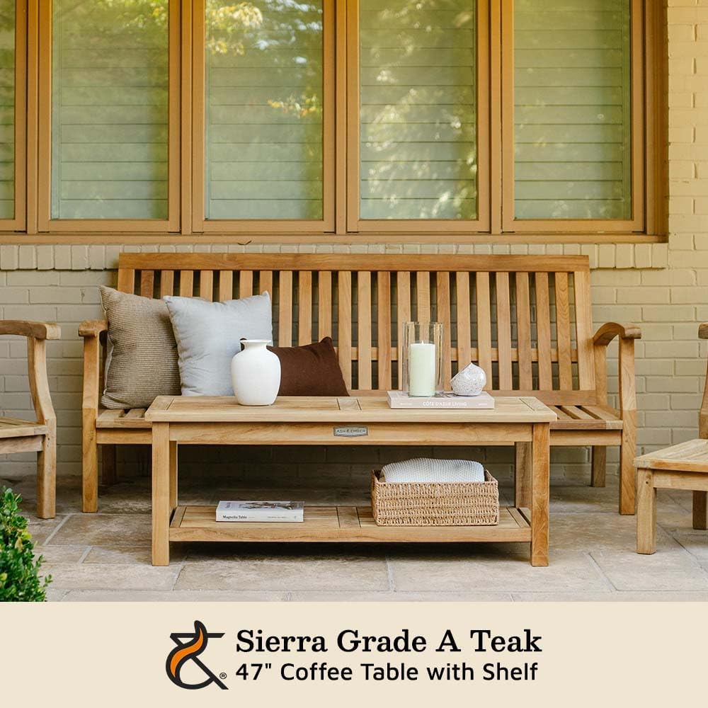 Ash & Ember Sierra 47" Grade A Teak Outdoor Coffee Table with Shelf