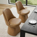 Swivel Dining Chairs Set of 2, Upholstered Mid Century Modern Deskchair with High Back, Faux Leather Kitchen Chairs for Dining Room, Bedroom, Dressing Room, Brown