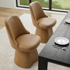 Swivel Dining Chairs Set of 2, Upholstered Mid Century Modern Deskchair with High Back, Faux Leather Kitchen Chairs for Dining Room, Bedroom, Dressing Room, Brown