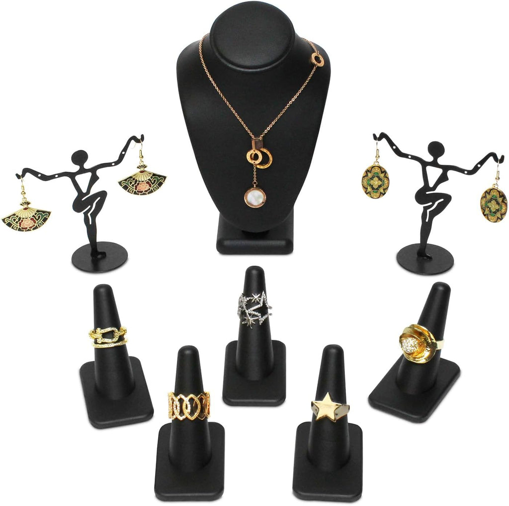 MOOCA Jewelry Display Set, Necklace Display Bust, Earring Organizer, Ring Holder Stand for Showcase and Store, Premium Fabric