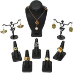 MOOCA Jewelry Display Set, Necklace Display Bust, Earring Organizer, Ring Holder Stand for Showcase and Store, Premium Fabric