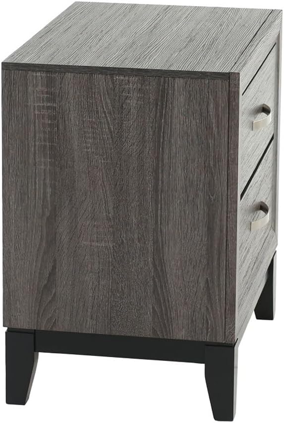 Two-Tone Nightstand with 2 Drawers, Foil Grey and Black,for Small Spaces