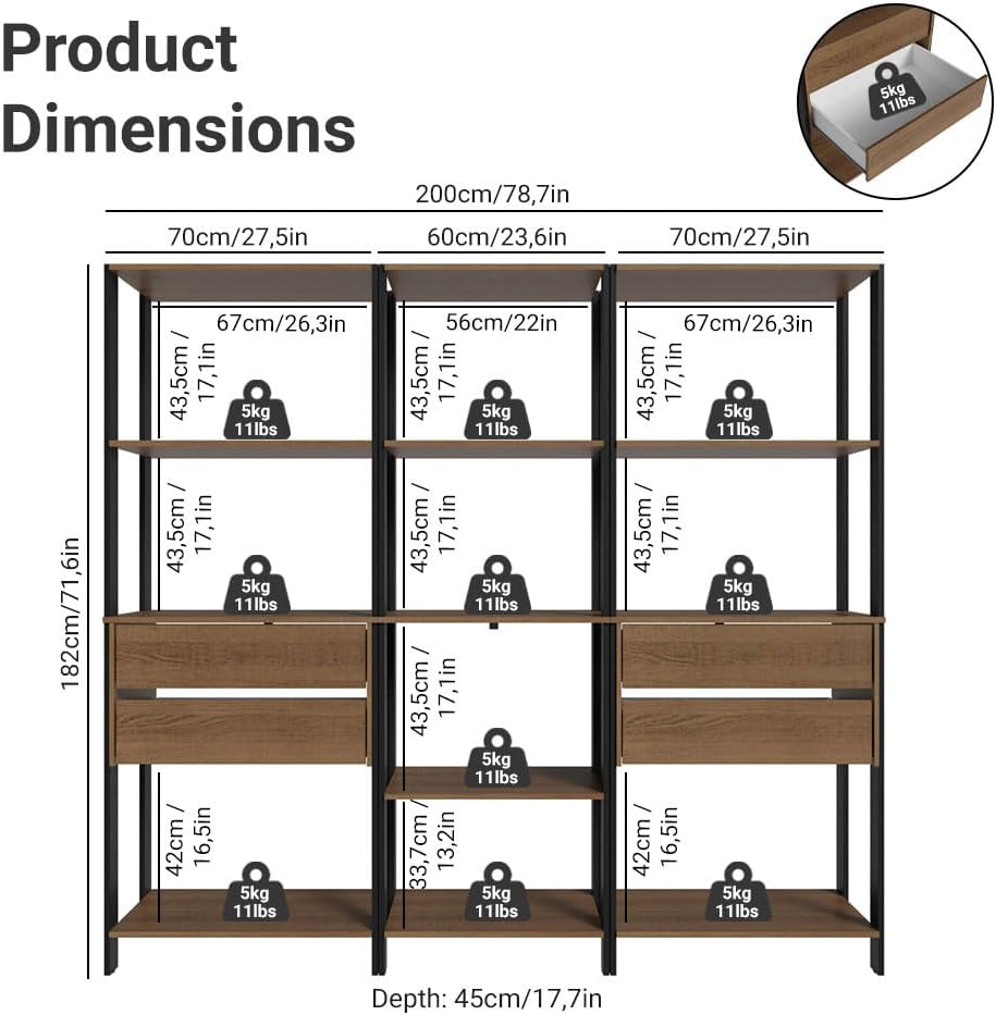Madesa Kitchen Pantry Storage Rack with 4 Drawers and Open Shelves 78" L...