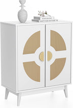Buffet Cabinet White with Storage, Kitchen Sideboard with Doors & Shelves, Rattan Accent Buffet Console Walnut Media Console Mid Century Coffee Bar Table for Living Room Kitchen Dining Room
