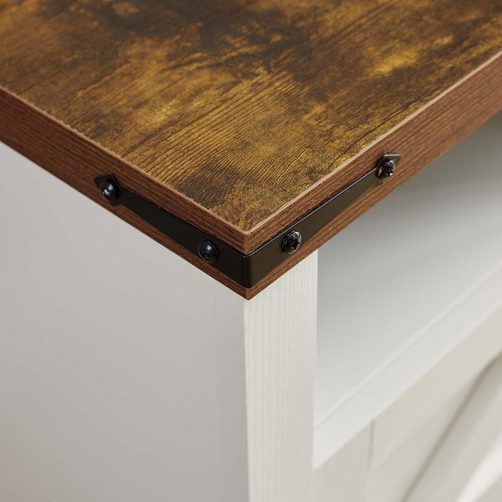 White Farmhouse End Table Set of 2, Rustic Nightstand with Barn Door and Shel...
