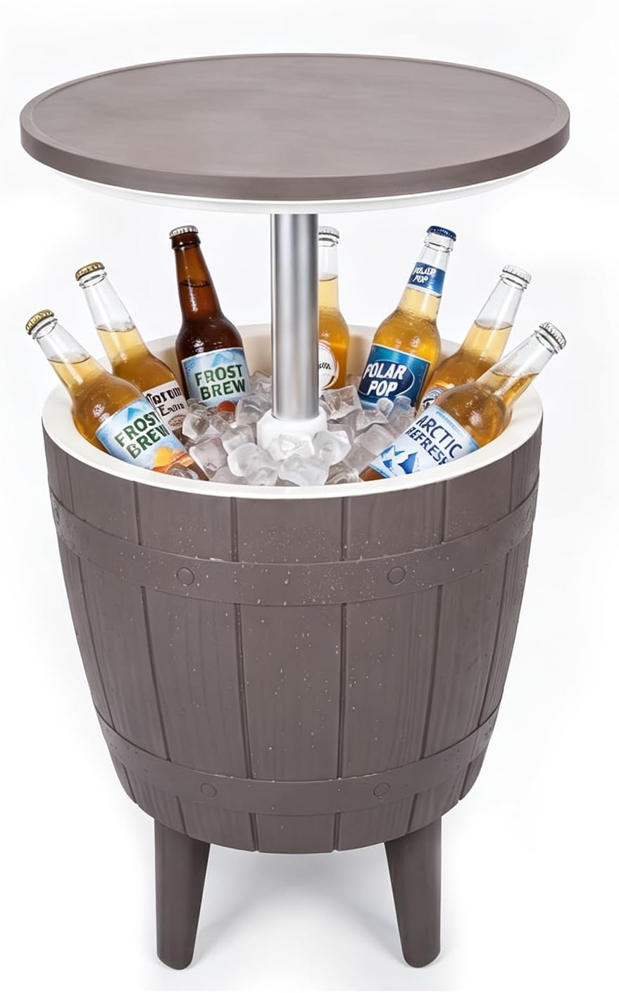 Vipush Outdoor Cooler Table, 10 Gal Adjustable Height Patio Bar Table | 3-in-1 Ice Cooler, Cocktail Table and Pool Deck Cool Bar for Party,Patio, Poolside and Backyard Garden Decor