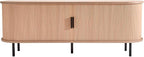 VEVOR Fluted TV Stand for TVs up to 65 inch, Mid-Century Modern Entertainment Center, Media Console with Storage Cabinet and Sliding Tambour Door, Boho Television Stand for Living Room, Bedroom, Oak